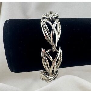 Vintage Leaf Link Bracelet Silver Tone Star Openwork MCM Jewelry